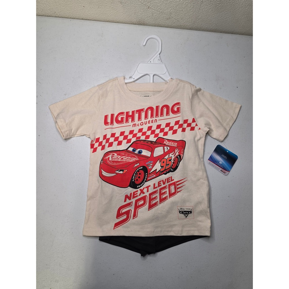 Disney Pixar Cars Lightning McQueen 2pc Outfit Set Cream Black 3T